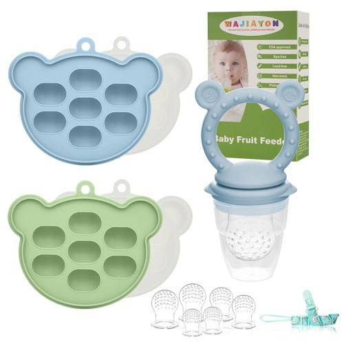 WAJIAYON Baby Popsicle Molds & Baby Fruit Feeder, Infant Food Freezer Tray Storage Containers, Silicone Teething Pacifier Feeder and Teether for Babies,Shower Gifts for Boys and Girls-Blue