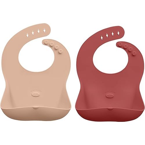 Abiie Ruby Wrapp Silicone Bibs for Babies with Front Pocket - Waterproof Bib - Stain Resistant - Silicone Toddler Bibs