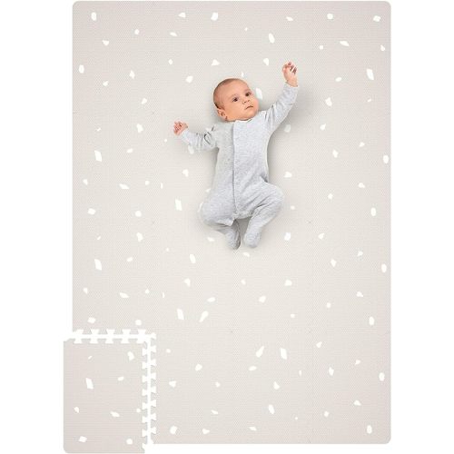 Stylish 5.6 x 4 ft. Soft Foam Baby Play Mat - Safe, Easy to Clean Modern Playroom Floor Mat - Sand