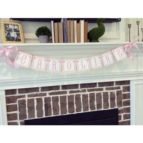 White & Pink embroidered scalloped name banner