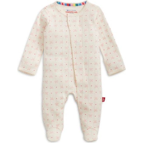 Heart 'n' Bow Organic Cotton Pointelle Footie, 3-6M