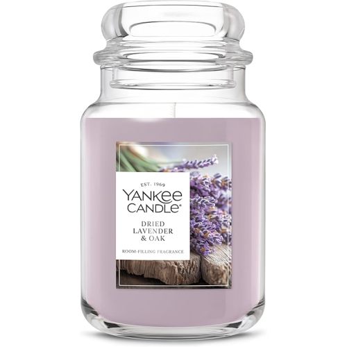 Yankee Candle Large Jar Scented Candle with up to 150 Hour Burn Time, Premium Plant Wax Blend for Consistent Burn, 22 oz Jar Candle with Room Filling Fragrance, Dried Lavender & Oak