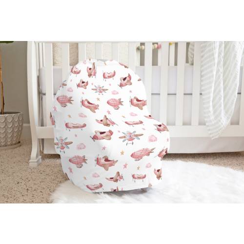 Pink Airplane Car Seat Cover, Airplane Nursery, Aviation Nursery Nursing Cover Up, Girl Carseat, Breast Feeding Cover - Pia