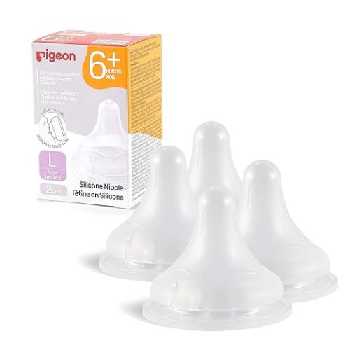 Pigeon Silicone Nipple (SS) with Latch-On Line, Breastlike Natural Feel, Newborn Super Slow Flow, 0+ Months, 4 Counts