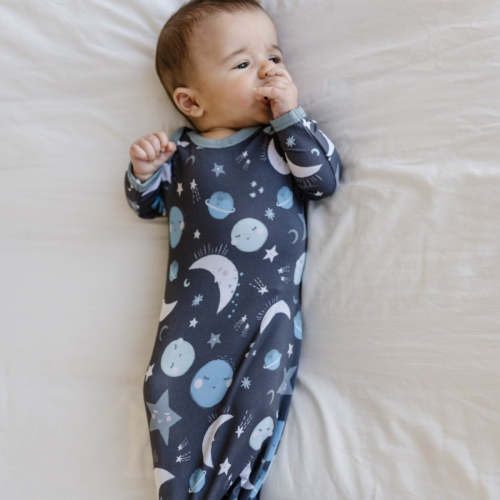 Blue To the Moon & Back Bamboo Viscose Infant Knotted Gown