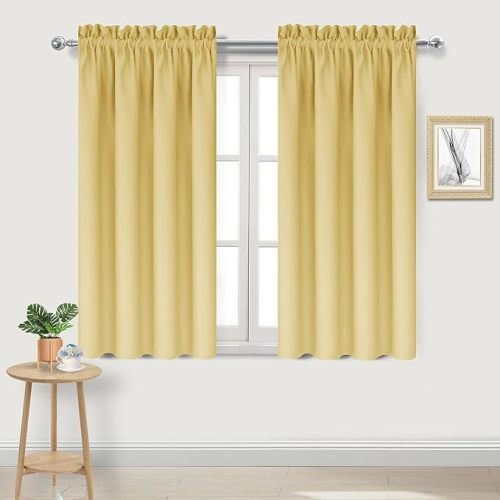 DWCN Blackout Curtains for Bedroom – Rod Pocket Thermal Insulated Noise Reducing Noise Reducing Drapes for Living Room, W 38 x L 63 Inch, 2 Panels, Light Yellow