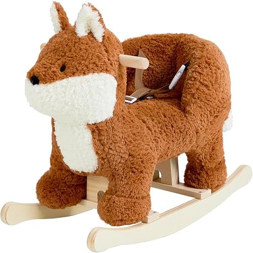 labebe - Baby Rocking Horse, Brownish Red Fox Rocking Horse with Seat Belt, Plush Animal Rocker for Kids, Stuffed Rocker Toy for Children 6M-3 Years Old Girl&Boy