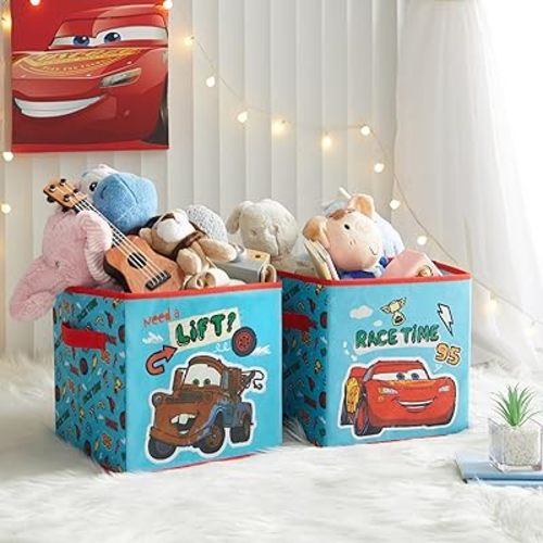 Idea Nuova Cars Set of 2 Durable Storage Cubes with Handles, 10"x10"x10" Cubes
