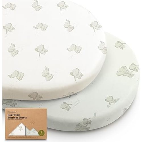 2-Pack Baby Bassinet Sheets Girl, Boy - Viscose Derived from Bamboo Fitted Bassinet Sheets Compatible with Halo Bassinest Swivel Sleeper, Baby Delight, Graco Bedside Bassinet Mattress Sheet (Elly)