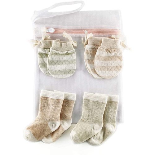 Organic Cotton Newborn Mittens,Infant No Scratch Mittens Newborn Gloves Girl, Baby Mittens 0-6 Months, 4 Pairs