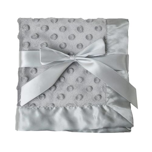 American Baby Company Heavenly Soft Chenille Security Blanket, 2-Layer Design with Minky Dot & Silky Satin, Gray, 14" x 14" for Boys and Girls