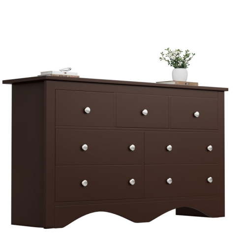 Homall 7 Drawer Double Dresser Equipped with an Anti-Toppling Device, Modern Wood Chest of Drawer for Living Room Bedroom,Brown
