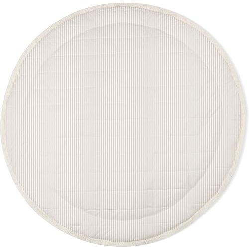MakeMake Organics Organic Play Mat GOTS Certified Organic Cotton Nursery Floor Rug Washable Reversible Non Toxic Activity Mat Tummy Time Crawling Pad Thick Quilted (Round 48", Beige Stripes)