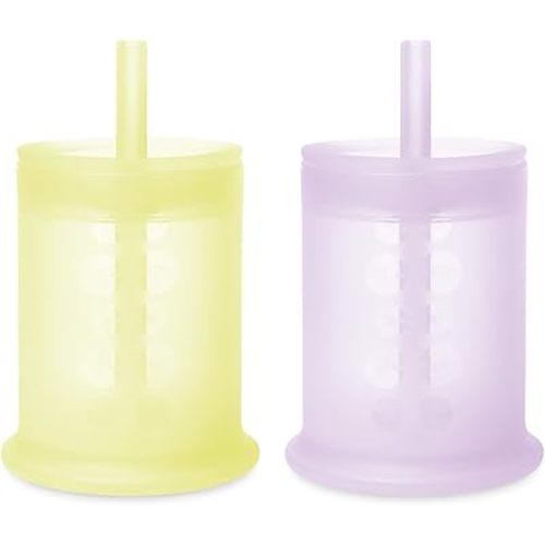 Olababy Silicone Training Cup with Straw Lid Bundle Lilac + Lemon