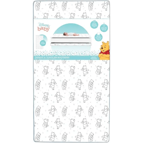 Delta Children - Disney Winnie the Pooh Crib & Toddler Mattress - Dual-Sided - Waterproof - GREENGUARD Gold Certified - Non-Toxic - Lightweight - Made in USA - Sustainable Fiber Core - 52"L x 27.5"W