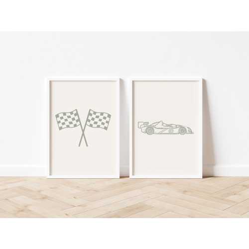 Little Racer Dude Gallery Set of 3 Prints , Car Nursery Wall Art, Race Car Nursery Decor, Neutral Boy Nursery Print Set, Boy Room Wall Decor