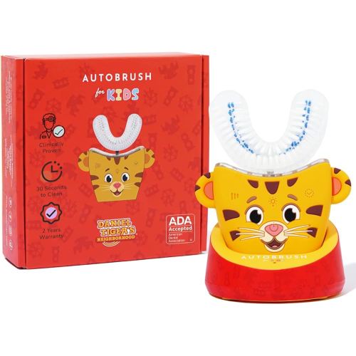 autobrush Kids Electric Toothbrush – Only ADA Accepted U-Shaped Toothbrush, Clinically Proven Up to 5.1X Better Cleaning, 30 Seconds, Full-Mouth 360 Coverage, LED Lights, Music, Ages 3-5, Daniel Tiger