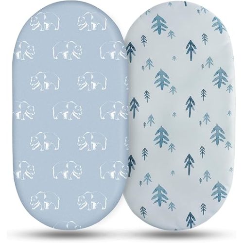 Bassinet Sheets, Bassinet Sheets for Baby Boy, Bassinet Sheet Neutral, Fit for Rectangle, Round, Oval, Hourglass Bassinet Mattress, Flexible for Different Bassinet Pad/Mattress, 2 Pack