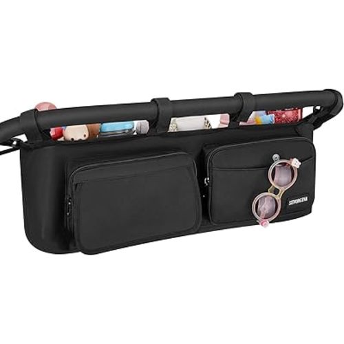 Double Stroller Organizer with 11 Compartment for Bob Duallie, Baby Jogger City Mini GT2, Double Jogging Stroller Caddy, Parent Console with 2 Insulated Pocket, Front & Back Pockets, Travel Essentials