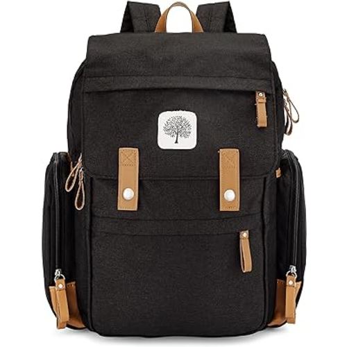 Parker Baby Co. Diaper Backpack - Large Diaper Bag with Insulated Pockets, Stroller Straps and Changing Pad -Birch Bag - Black