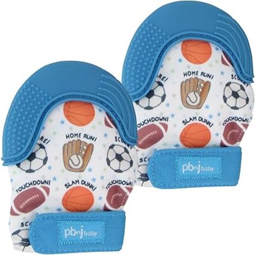 Silicone Infant Teething Mitten Teether Glove Mitt Toy - Sports 2pk