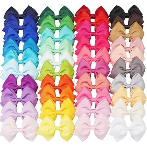 4 inch Hair Bow for Girls in 40 Colors, Grosgrain Ribbon PIgtail bows Alligator Hair Clips for Baby Girls Toddlers and Schoolgirls