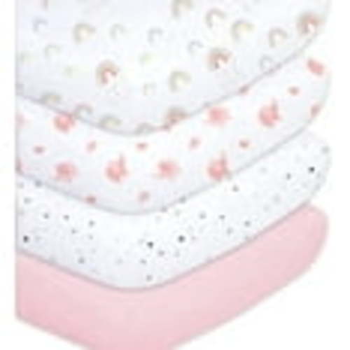 Little Grape Land Crib Sheets for Baby Girls 4 Pack, 28"x 52" Extra Soft Microfiber Crib Sheet Set for Standard Crib & Toddler Mattress Pad, Rainbow & Elephant & Stars & Pink