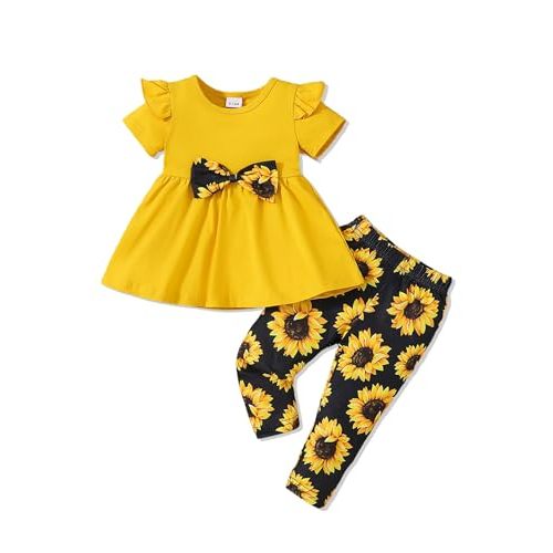 Doresbebe Baby Girl Clothes Toddler Girl Outfits Infant Girl Summer Clothes for Girl Ruffle Shirt Pants+Cute Headband 3PCS