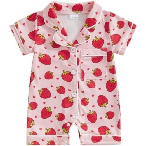 Newborn Summer Pajamas Baby Boy Girl Button Down Romper Cute Infant Sleepwear One-Piece Pjs