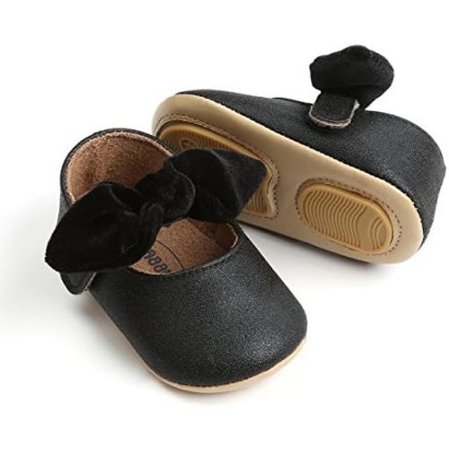 Baby Girls Mary Jane Flats Anti-Slip Rubber Sole Bow Toddler Princess Dress Shoes