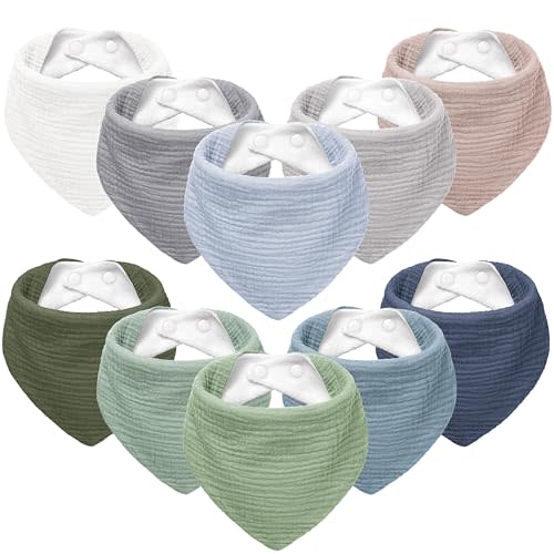 Susurration Muslin Baby Bibs 10Pack Baby Bandana Drool Bibs Soft Adjustable Newborn Bibs for Unisex Baby Girls & Boys