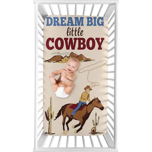 Sweet Jojo Designs Fitted Baby Crib Sheets (Western Cowboy) for Boys, Infant Nursery, Toddler Room - Standard Size (Photo Op, Vintage Americana, Wild West, Southern, Country, Beige, Farm, Horse Ranch)