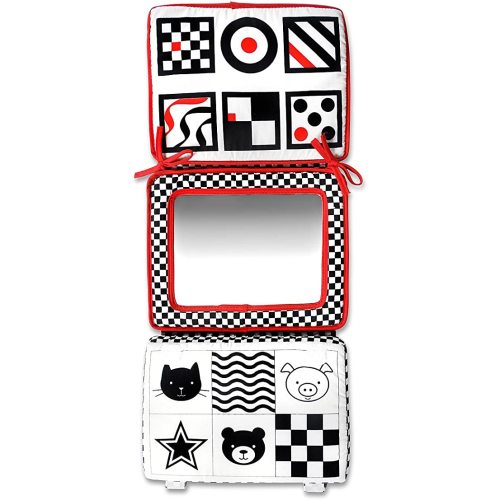 Tummy Time Mirror for Babies 0-6 months - Double-sided with High Contrast Images - Baby Floor Mirror Can Be Used in Crib - No Hard Edges - Black White and Red