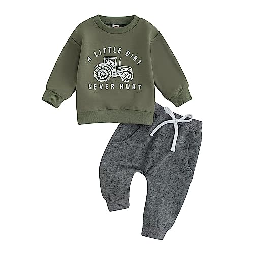 Toddler Baby Boy Clothes Solid Color Long Sleeve Crewneck Sweatshirt Top Casual Pants Set 2Pcs Fall Winter Outfits