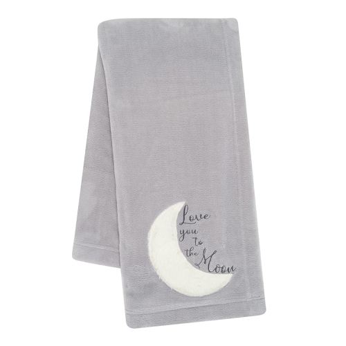 Lambs & Ivy Goodnight Moon - Manta de bebé de forro polar bordada y apliques gris