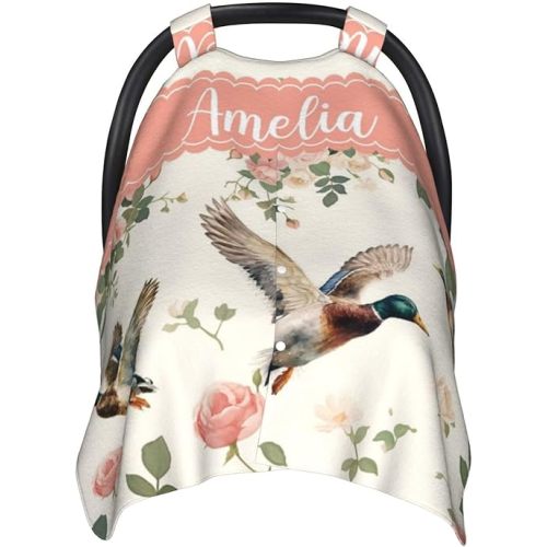Personalized Wild Duck Baby Car Seat Canopy for Girls, Custom Mallard Car Seat Covers with Name, Nursing Breastfeeding Cover, Stroller Cover Carseat Canopies for Infant Newborn, Baby Shower Gifts
