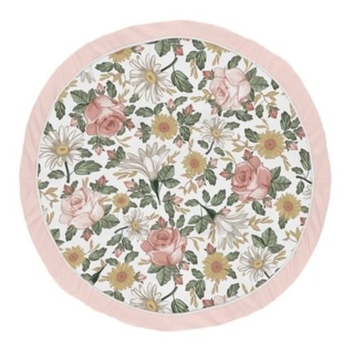 Vintage Floral Girl Baby Tummy Time Playmat - Blush Pink Yellow Green Boho Shabby Chic Rose Flower Farmhouse