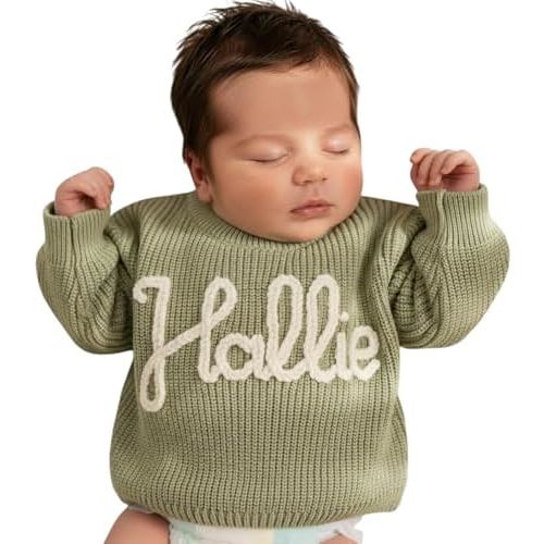 Personalized Baby Sweater with Name Custom Sweater for Newborn Boy Girl Hand-Embroidered Gift for Baby Shower Birthday Xmas
