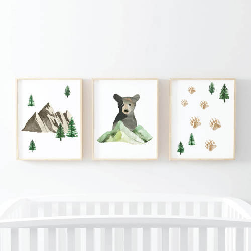 Brody's Bear & Mountain Adventure Woodland Digital Nursery Art Set