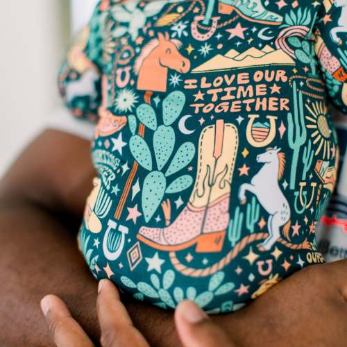 Wild West | Bamboo Footie Onesie Sleeper | "I Love Our Time Together" | Thermo-Regulating, Double Zipper, 4-Way Stretch | Raising Mama