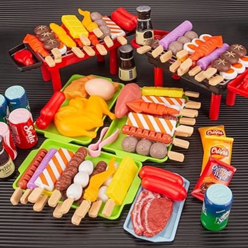 80-Piece Interactive BBQ Grill Playset Toy - Realistic Pretend Cooking Set with Grill Tools & Food Accessories for Kids Ages 3-8, BPA-Free Learning Toys for Boys Girls Toddlers