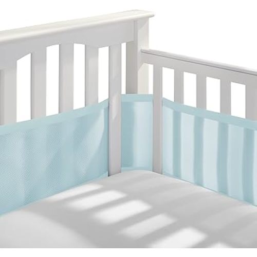 BreathableBaby Breathable Mesh Liner for Full-Size Cribs, Classic 3mm Mesh, Blue Green Aqua (Size 4FS Covers 3 or 4 Sides)
