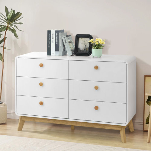 George Oliver Aries 6 Drawer Dresser for Bedroom, 47.3″ W Modern Wide Chest of Drawers, Wood Storage Organizer for Clothes, Entryway, Hallway, Nursery or Living Room & Reviews | Wayfair
