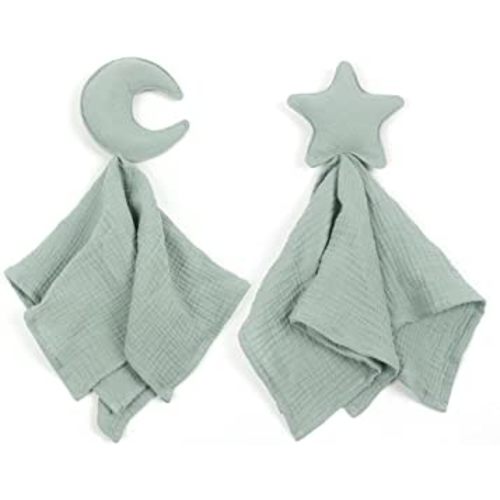 Stars and Moon Soft Security Blanket Baby Lovey Baby Gifts for Newborn Boys and Girls Baby Muslin Swaddle Blanket (Bean Green)