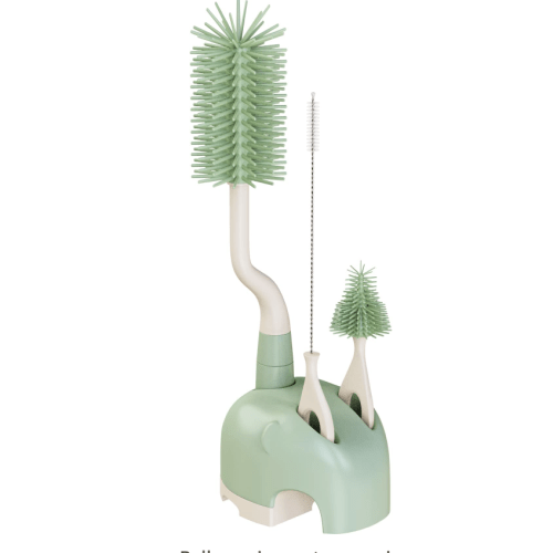 ePiiChua Silicone Bottle Brush Set with Stand, 360° Rotating Silicone Bottle Cleaning Brush Cleaner Set, Long Handle 3 in 1 Multipurpose Silicone Baby Bottle Straw Cleaner Brush (Green)