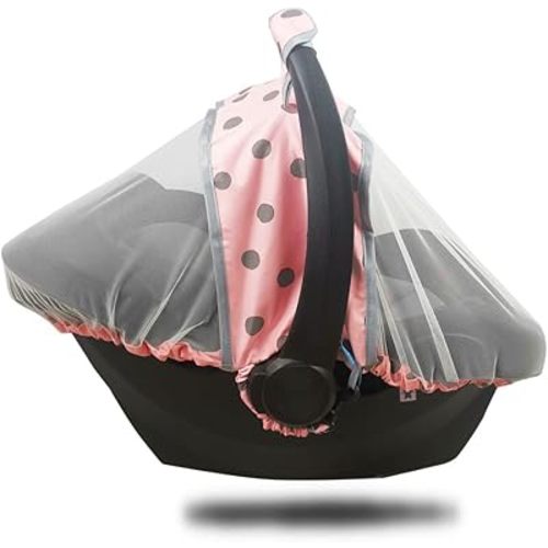 Mosquito Net for Baby Car Seats –Car seat net for Newborn Carrier-Breathable mesh net for Infant Car Seats, Carrier, Elastic Edge, Kick Proof, Polka dot, White, Patent Design