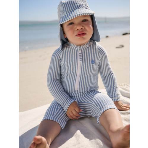 Light Blue Striped Sunsafe Swimsuit and Hat Set (3mths-7yrs)