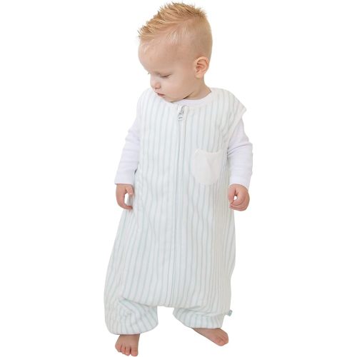 Tealbee Dreamsuit: Toddler Sleep Sack with Feet 12-18 months, 18-24 months - 1.5 TOG Winter Baby Wearable Blanket for Walkers - Rayon made from Bamboo, Organic Cotton Sleep Bag - Minty Stripes