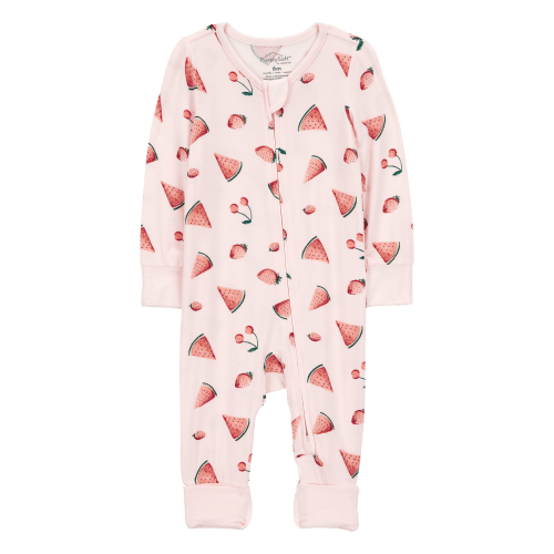 Baby Girl Fruit Print 2-Way Zip PurelySoft Convertible Foot Sleep & Play Pajamas - Pink - Carter's | Carter's