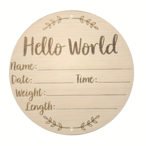 2D Flat - "Hello World" Aluminum Signage with Name And Birth Information - Olive Brown And Apricot, 2D Printed Decorative Photos, Announcements And Gifts, Perfect for New Moms, Families, Offices Or Special Occasions!